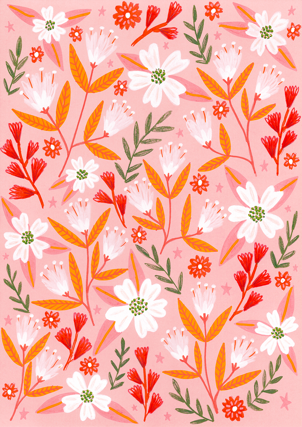 Pink and Orange Flowers Pattern · Lee Foster-Wilson